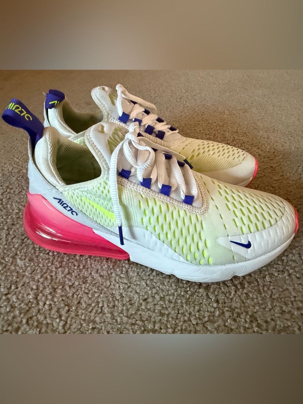 Nike women’s ' Air Max 270  Running Shoes - White/Lime/Pink